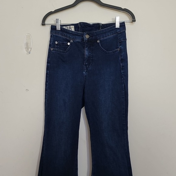 Free People Curvy High Rise Lace Up Flare Jeans Blue Size 26 - Picture 2 of 10